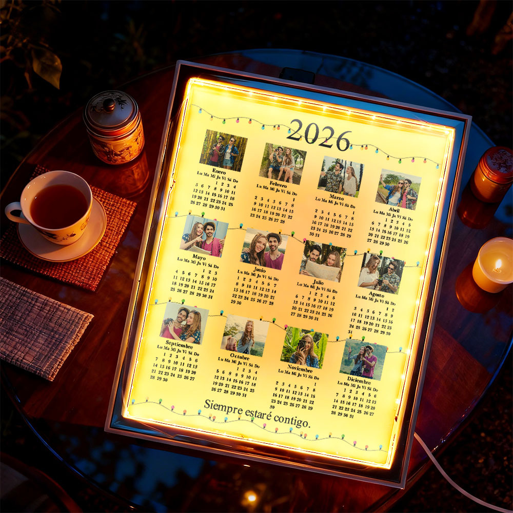 Espejo Con Luz Y Calendario Fotográfico Personalizado 2026, Regalo Único Para Aniversarios, Navidad Y Parejas.