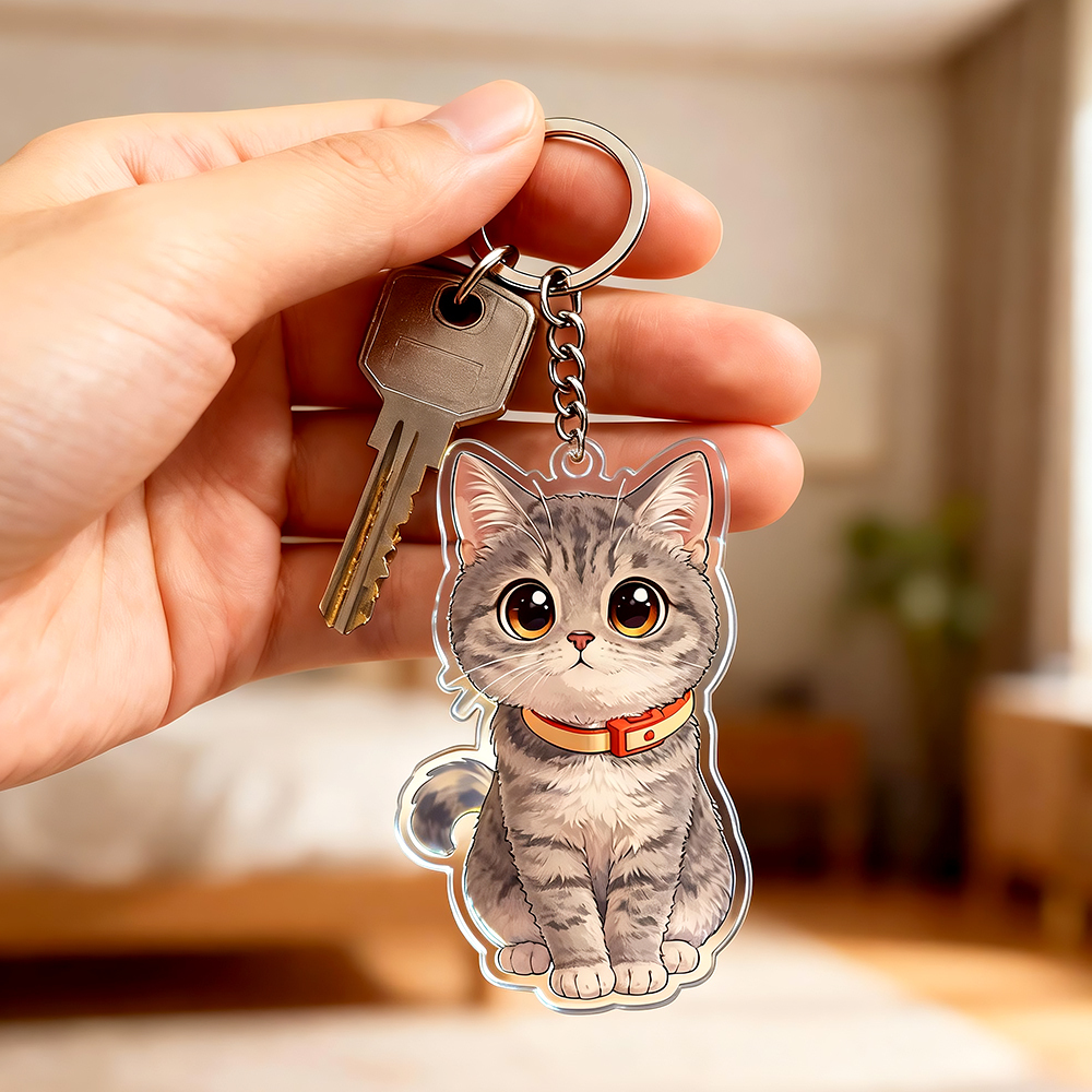 Custom Chibi Pet Acrylic Keychain Personalized Cartoon Pet Photo Keyring Cute Gift for Dog & Cat Lovers