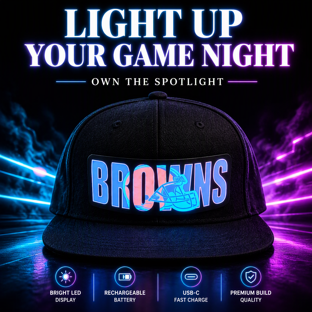 Football Fan LED Light-Up Snapback Cap