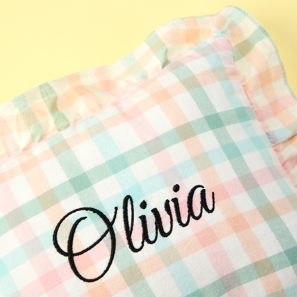 Cojín De Bebé A Cuadros Bordado Personalizado - Almohada De Estilo Nórdico Con Volantes, Regalo Para Baby Shower