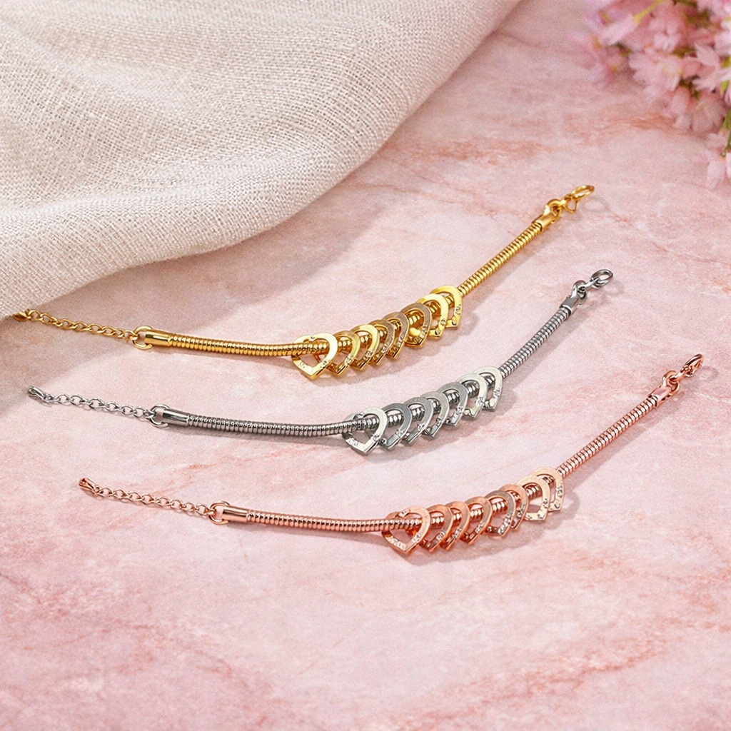 Pulsera Personalizada Con Dije De Corazón Delicado Con Nombres Grabados Del 1 Al 12. Joyería Familiar. Regalo De Cumpleaños Para El Día De La Madre Para Mamá Y Abuela.