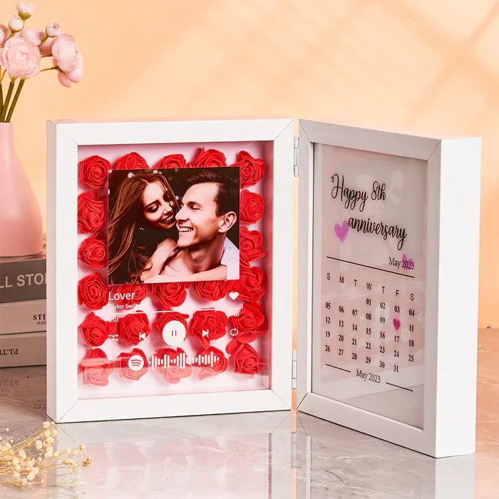 Personalized Photo Rose Flower Foldable Frame Custom Music Code Can Play Music Anniversary Gift for Couple - CustWitUK