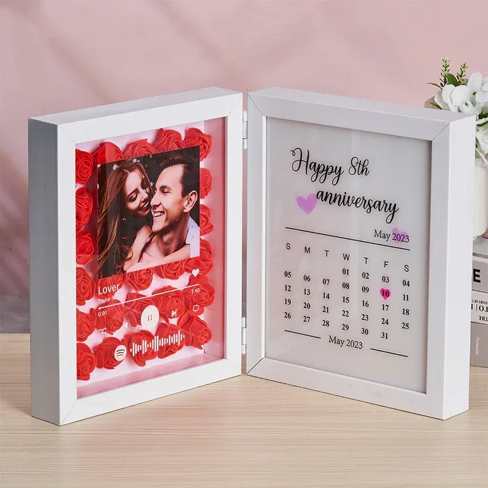 Personalized Photo Rose Flower Foldable Frame Custom Music Code Can Play Music Anniversary Gift for Couple - CustWitUK
