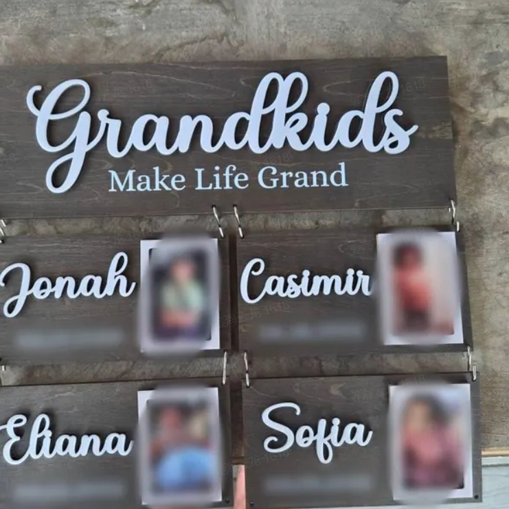 Placa De Madera Con Nombre Familiar Y Foto Personalizada Para Nietos