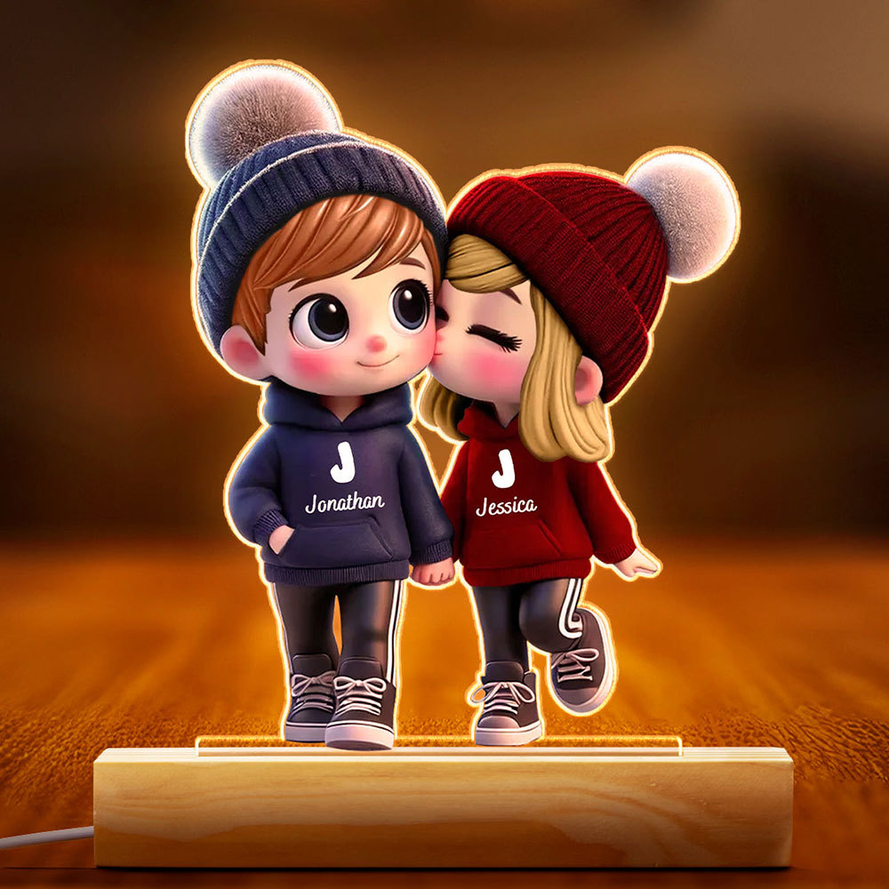 Custom Cute Cartoon Couple Walking Night Light Personalized Name Romantic Gift for Anniversaries, Couples, Husband, Wife
