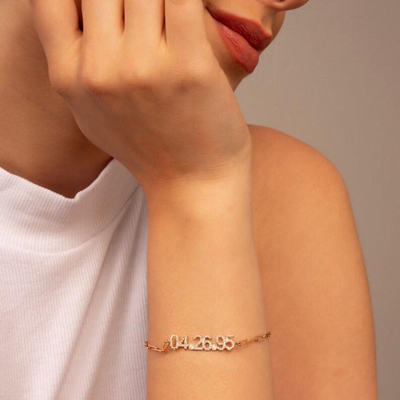 Pulsera Personalizada Con Fecha Y Piedra De Nacimiento Regalo Personalizado De Aniversario O Cumpleaños Para Ella