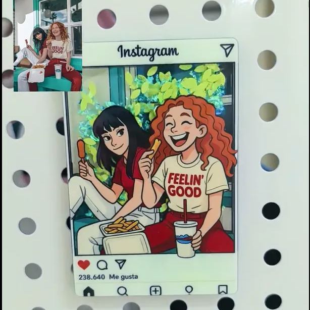 Custom Cartoon Photo Glitter Acrylic Fridge Magnet Instagram Style Personalized Gift - CustWitUK