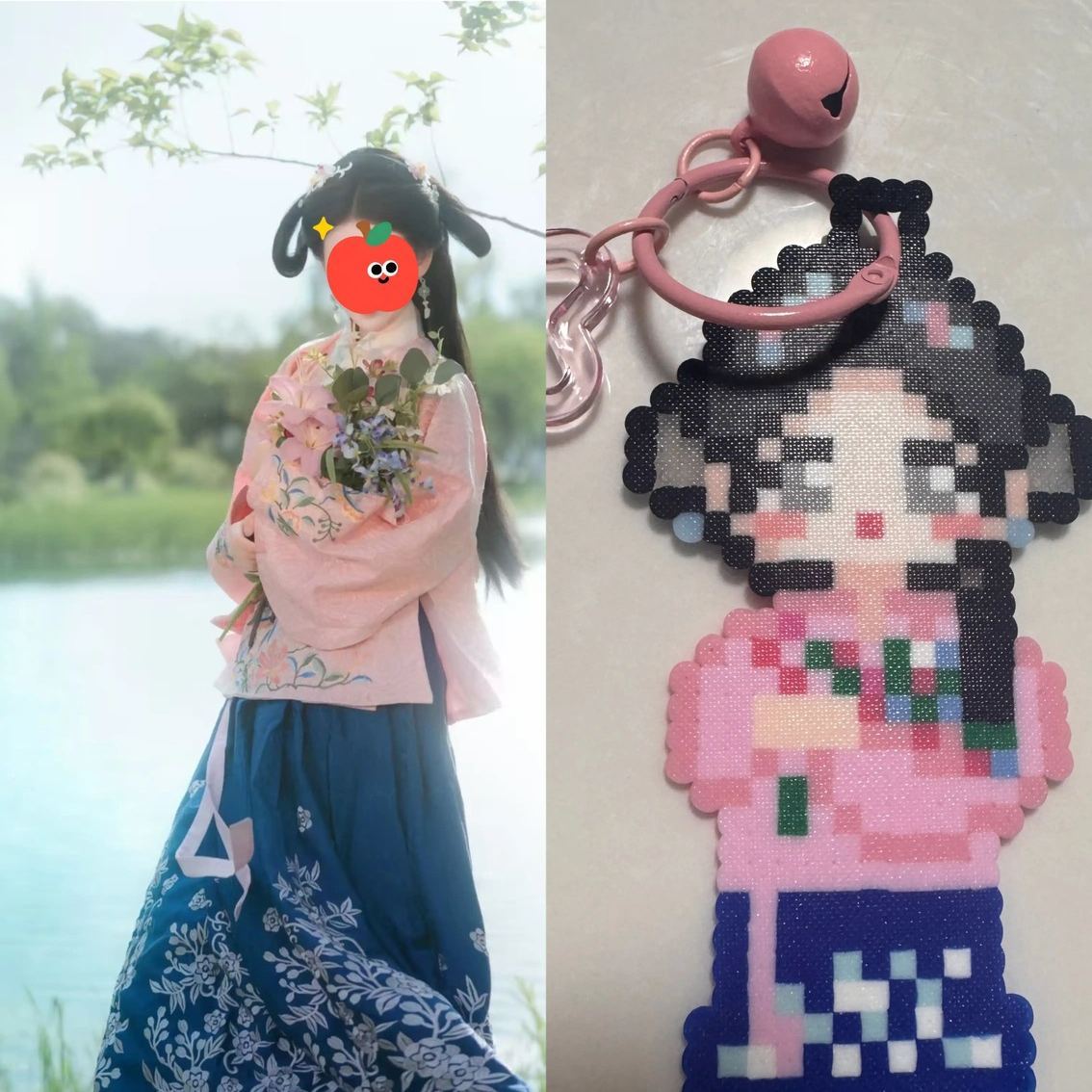 Custom Pixel Bead Art Personalized Photo Keychain Portrait Gift