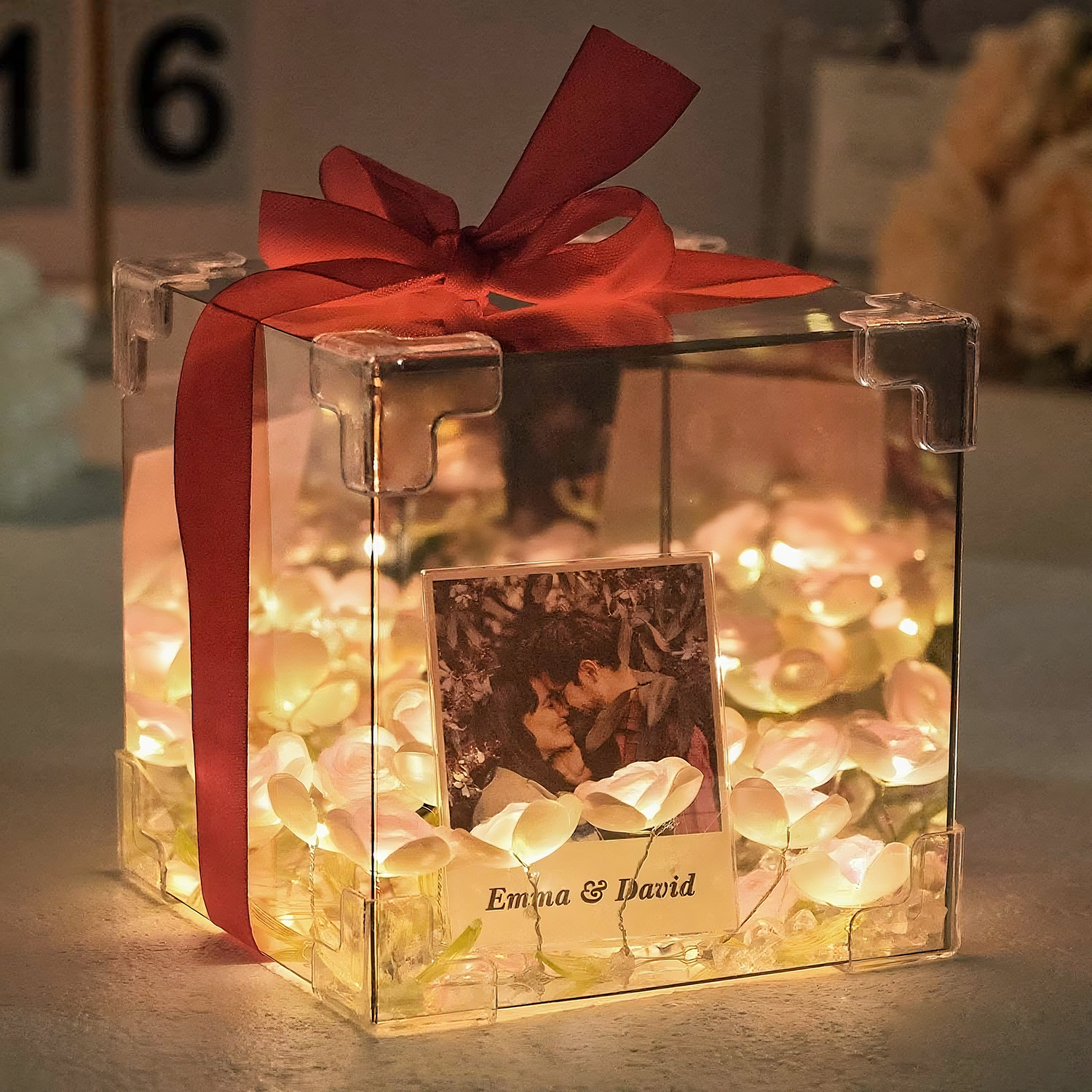 Caja De Espejo Infinito Con Foto Personalizada De Rosa Y Flor, Espejo Infinito Con Imagen Y Texto, Kit De Bricolaje