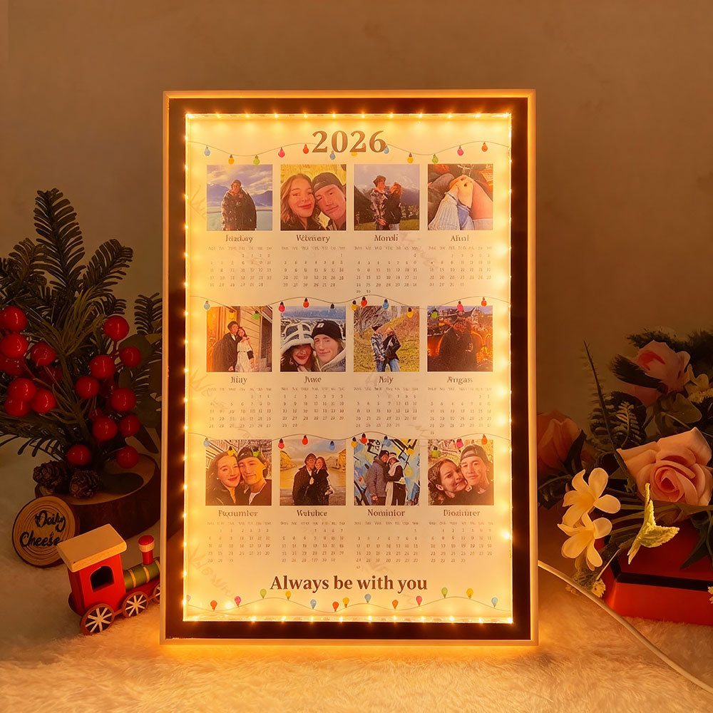 Espejo Con Luz Y Calendario Fotográfico Personalizado 2026, Regalo Único Para Aniversarios, Navidad Y Parejas.