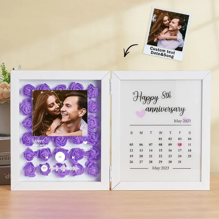 Personalized Photo Rose Flower Foldable Frame Custom Music Code Can Play Music Anniversary Gift for Couple - CustWitUK