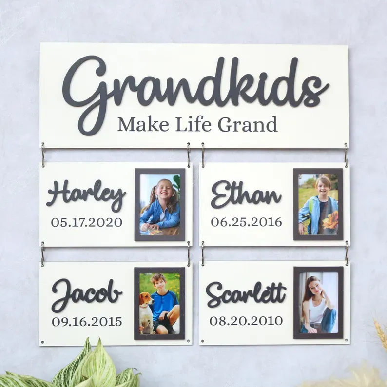 Personalized Grandchildren Photo Sign Wooden Family Name Plaque