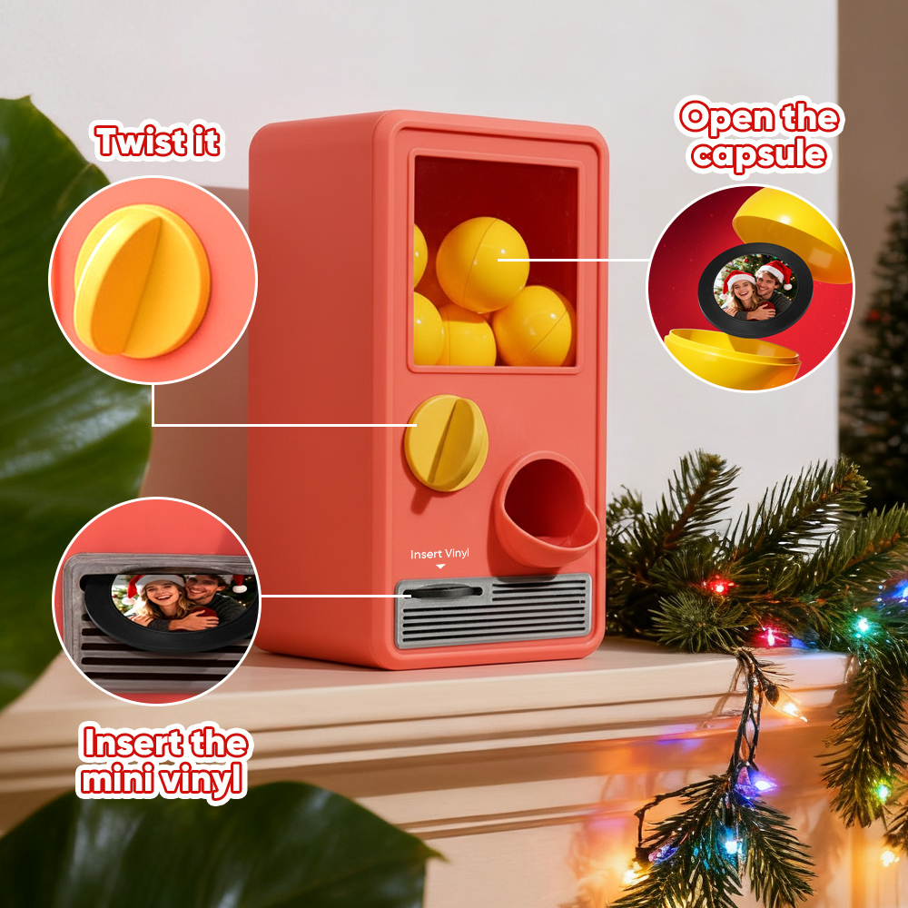 (Pre-Sale, Ships on 25/10) Personalized Music and Photo Music Gachapon Machine Custom Song Mini Record Box Retro Christmas Gifts for Her