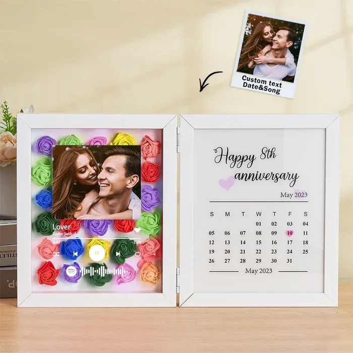 Personalized Photo Rose Flower Foldable Frame Custom Music Code Can Play Music Anniversary Gift for Couple - CustWitUK