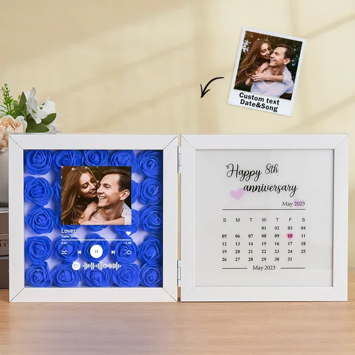 Personalized Photo Rose Flower Foldable Frame Custom Music Code Can Play Music Anniversary Gift for Couple - CustWitUK