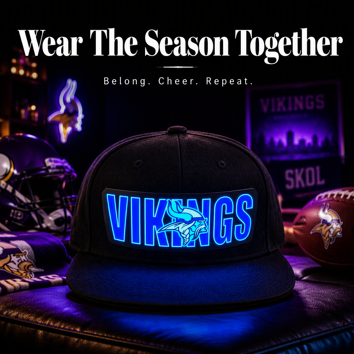 Football Fan LED Light-Up Snapback Cap