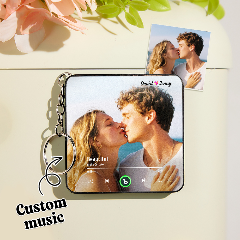 Custom Music Gift Mini Fridge Magnet Keychain Custom Photo Music Box Play Song Valentine Gift For Her Photo Music Magnet Keychain Anniversary Gifts for Couple - CustWitUK