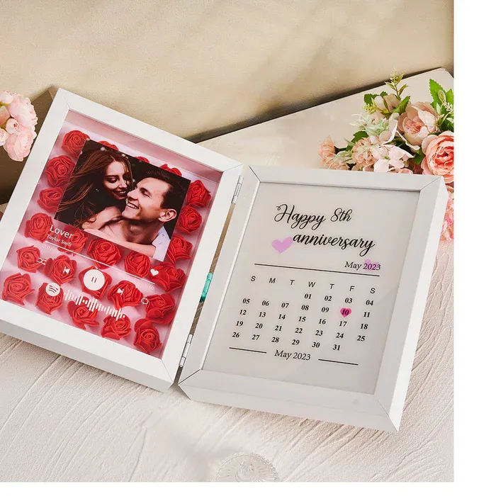 Personalized Photo Rose Flower Foldable Frame Custom Music Code Can Play Music Anniversary Gift for Couple - CustWitUK
