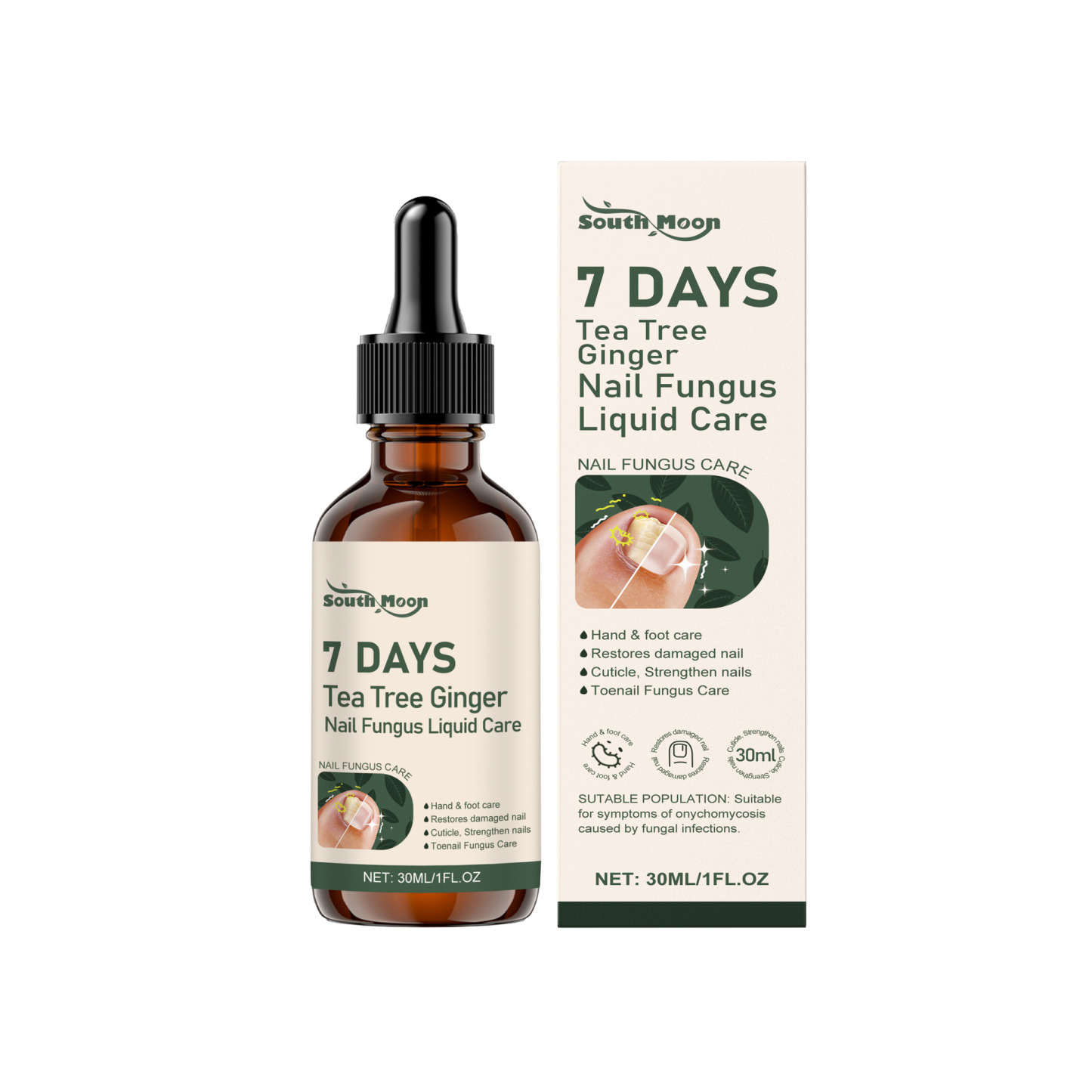 Introducing our all-natural plant-based nail care solution! Our formula addresses onychomycosis (fungal nail infection) at its root, promoting healthy nail growth.