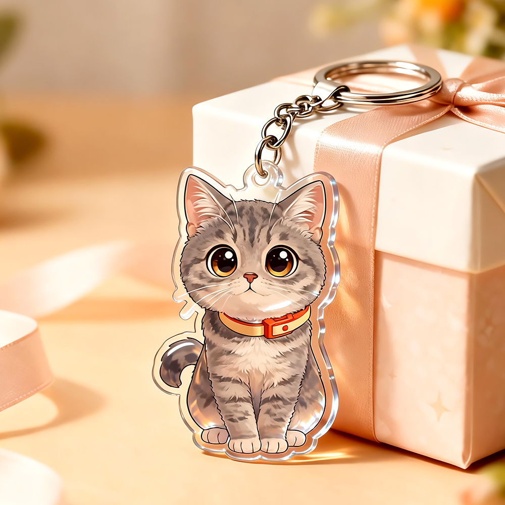 Custom Chibi Pet Acrylic Keychain Personalized Cartoon Pet Photo Keyring Cute Gift for Dog & Cat Lovers