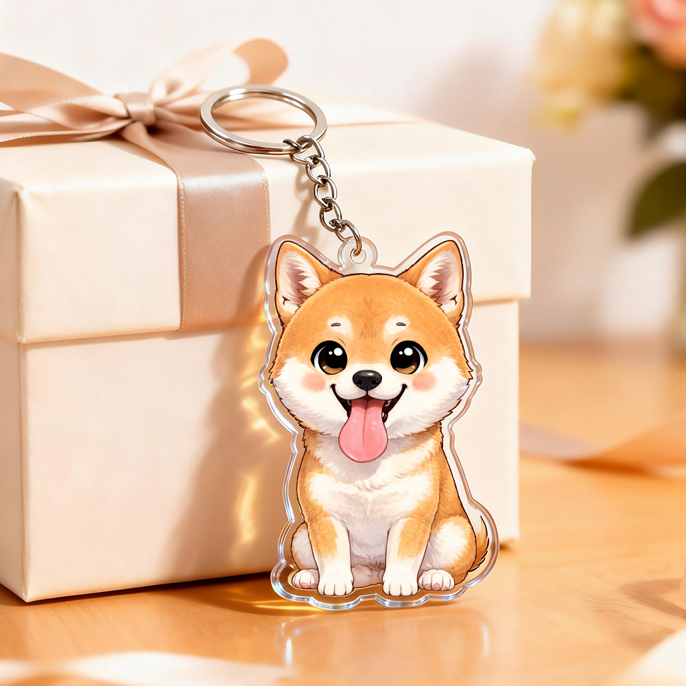 Custom Chibi Pet Acrylic Keychain Personalized Cartoon Pet Photo Keyring Cute Gift for Dog & Cat Lovers