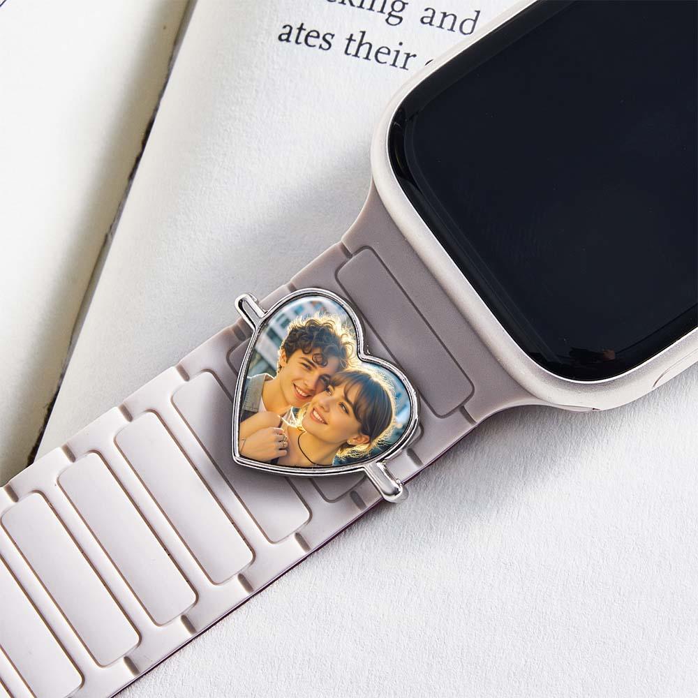 Pulseira De Relógio Personalizada Com Foto Gravada Em Forma De Coração - Acessório De Contas Para Smartwatch Personalizado