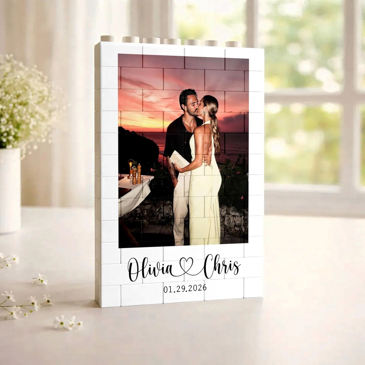 Moldura De Quebra-cabeça De Tijolos Com Foto Personalizada - Construa Seu Amor, Um Presente De Natal Para Casal Romântico - CustWitPT