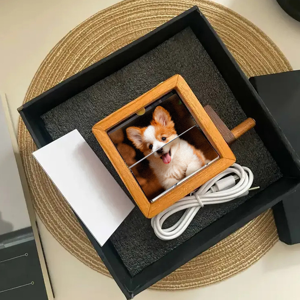Moldura De Livro Flip Personalizado Para Cachorro, Máquina De Animação, Álbum De Fotos Mecânico Com Manivela E Moldura De Cubo Para Fotos De Bebê Em Nogueira Preta Clara, Presente Criativo - CustWitPT