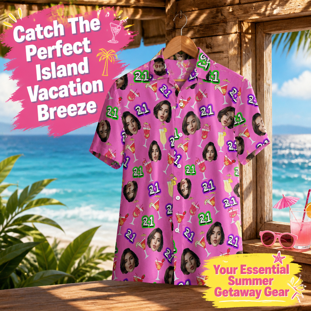 Custom Photo Hawaiian Shirt for Men – Personalized Funny Face Beach Party Shirt