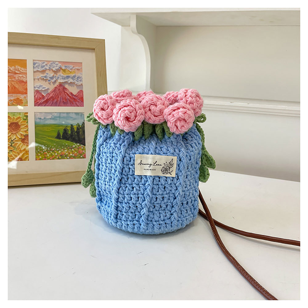 Bolsa De Crochê Feita À Mão Com Rosas – Bolsa De Ombro Floral De Malha, Presente Exclusivo Para Mulheres E Meninas