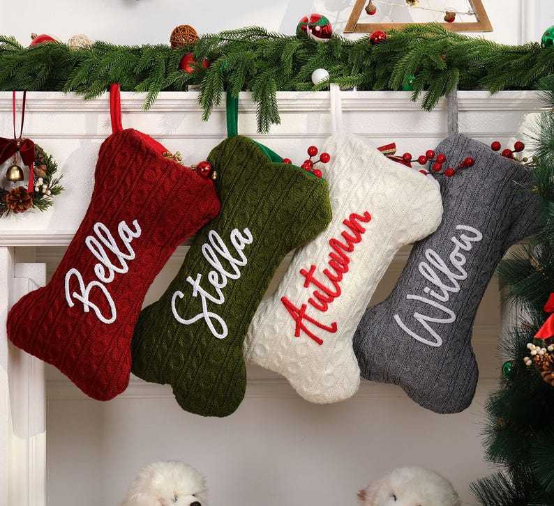 Meias De Natal Personalizadas Com Osso De Cachorro, Meias Bordadas Personalizadas Para Animais De Estimação Com Nome, Presente De Natal Perfeito Para A Família