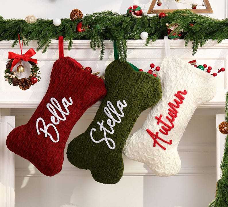 Meias De Natal Personalizadas Com Osso De Cachorro, Meias Bordadas Personalizadas Para Animais De Estimação Com Nome, Presente De Natal Perfeito Para A Família