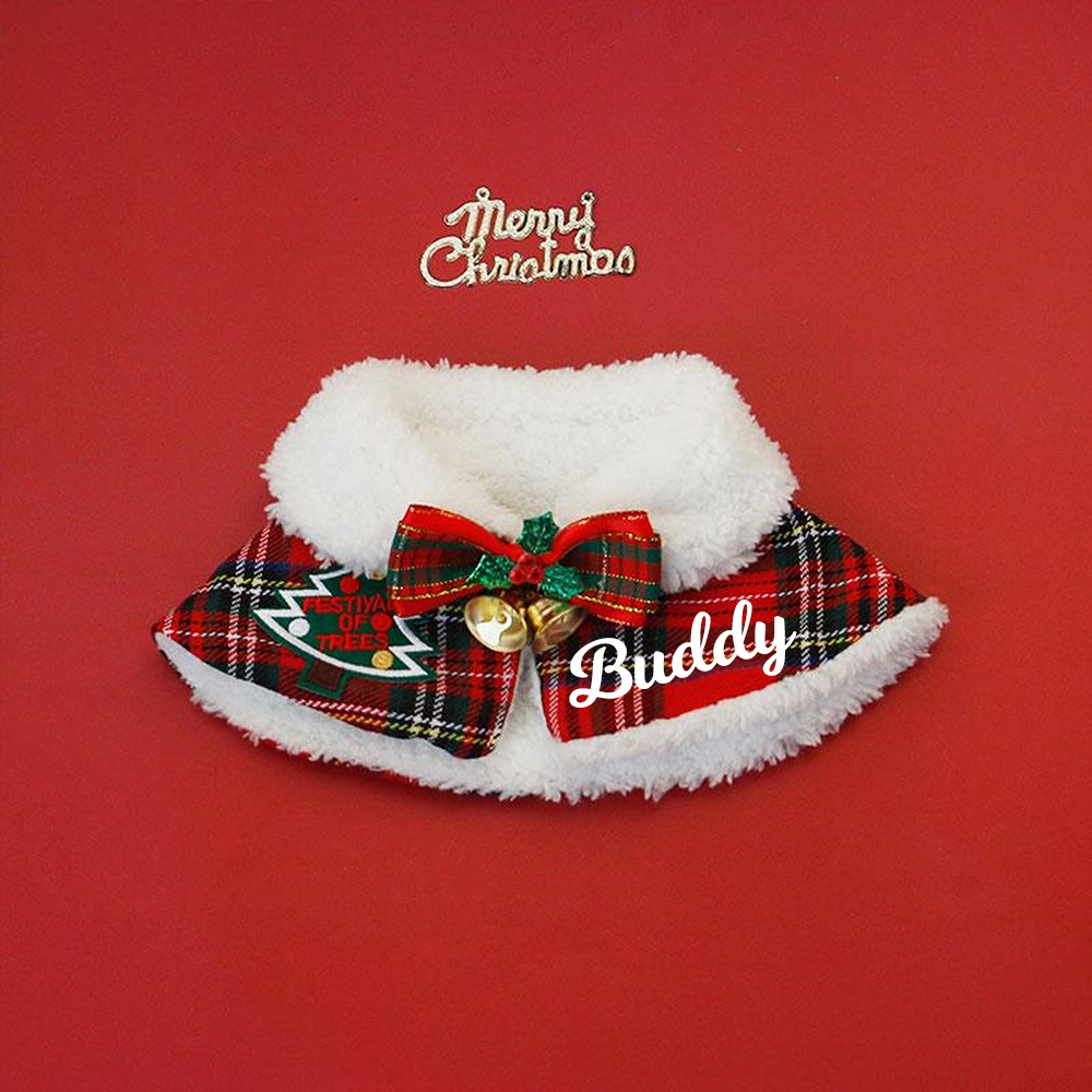 Custom Name Pet Scarf With Plush Collar, Pet Christmas Capes, Cat And Dog Neck Warmers, Christmas Gift For Pet Lovers