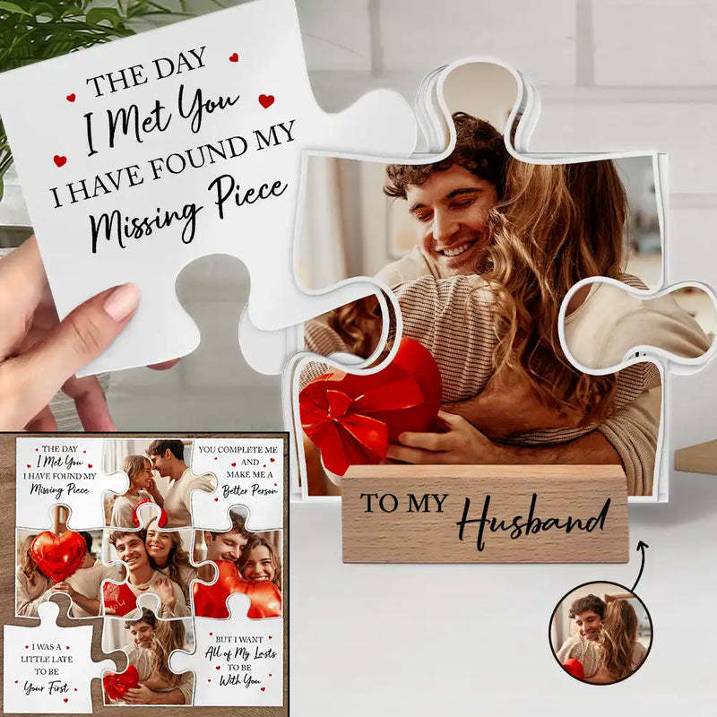 Custom Photo I Found My Missing Piece Puzzle - Personalized Shaped Cardstock With Wooden Stand