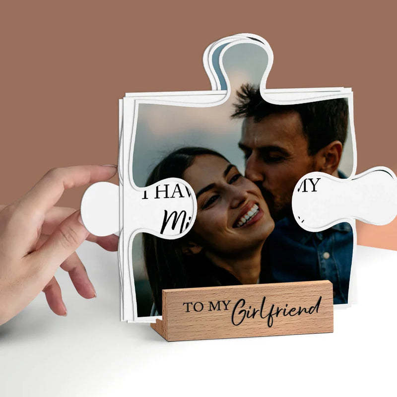 Custom Photo I Found My Missing Piece Puzzle - Personalized Shaped Cardstock With Wooden Stand