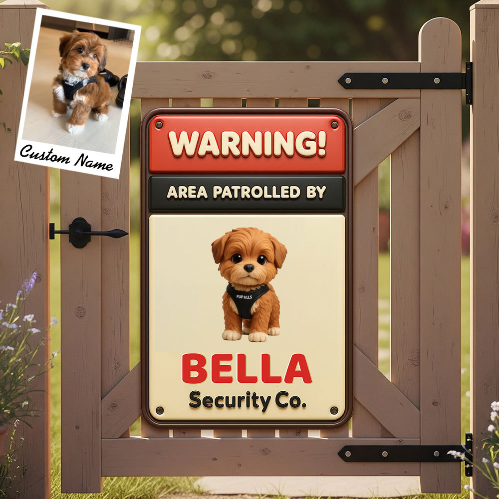 Placa Metálica de Cão Personalizada com Foto e Nome – Security Dog