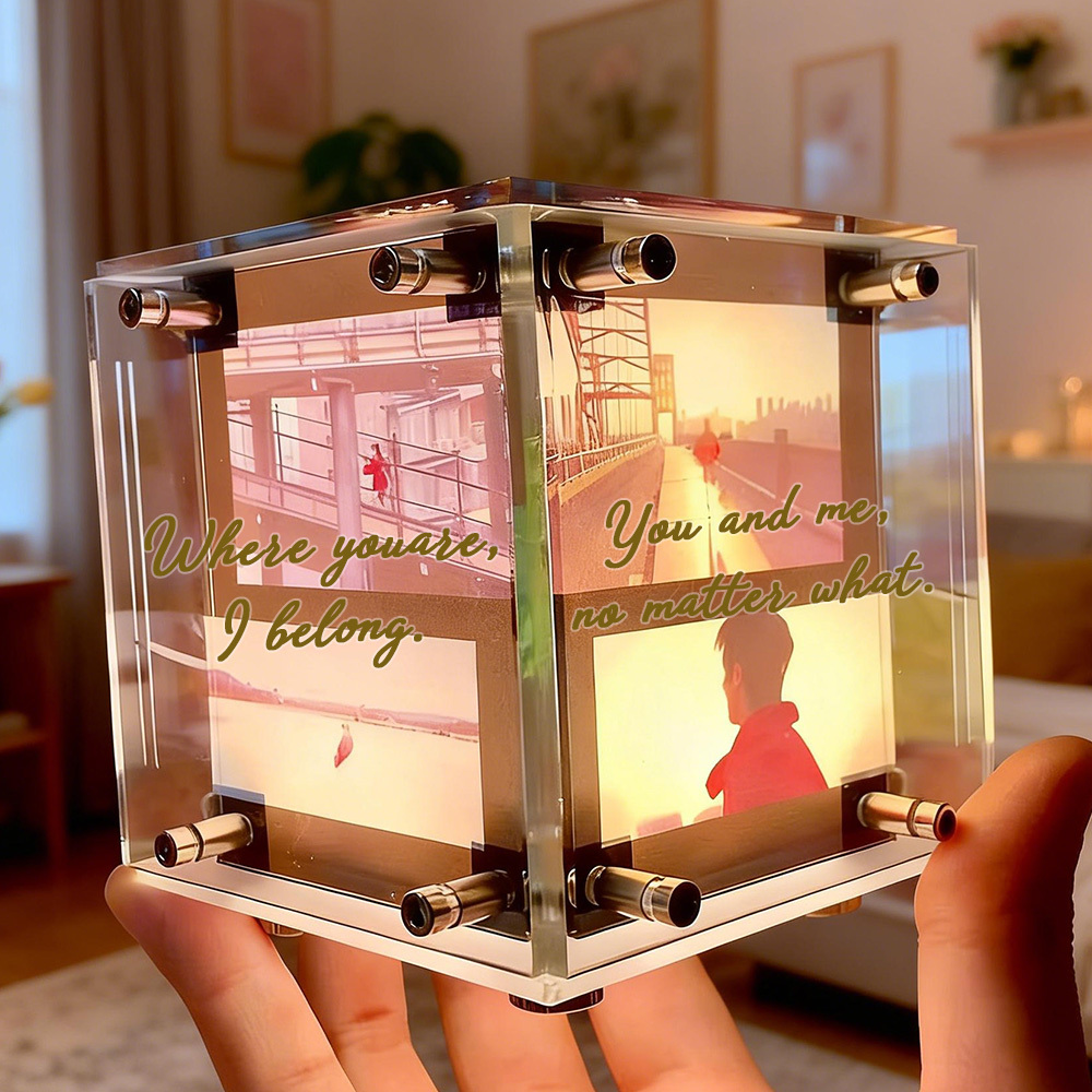 Luminária Noturna Personalizada em Cubo com Foto – Lâmpada Iluminada de Memórias para Casais, Famílias e Momentos Especiais