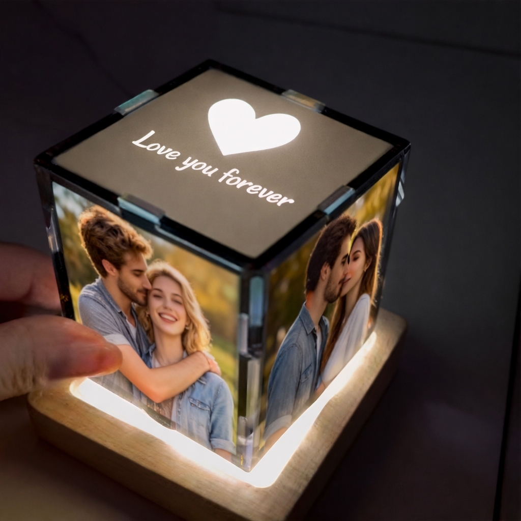 Luminária Noturna Giratória com Foto - Presente Romântico Para Casais e Pessoas Queridas