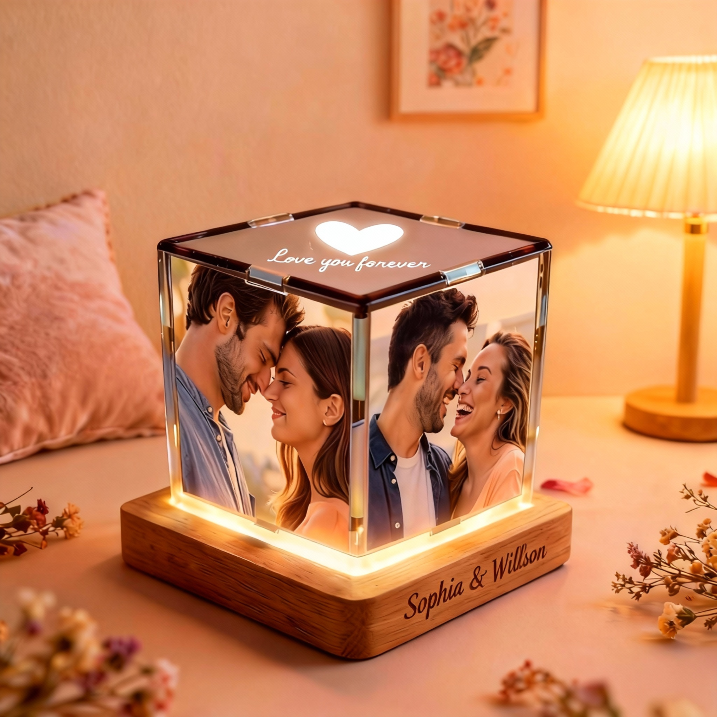 Luminária Noturna Giratória com Foto - Presente Romântico Para Casais e Pessoas Queridas