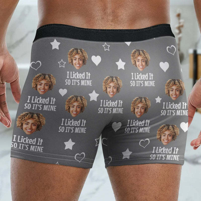 Cuecas Boxer Personalizadas Com Foto: Eu Lambi, Então É Minha - Cuecas Boxer Masculinas Personalizadas