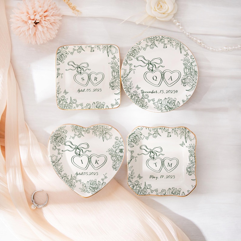 Porta-joias Personalizado Com Fecho - Porta-anéis Toile De Jouy, Presente De Noivado, Aniversário Ou Casamento Para Casais.