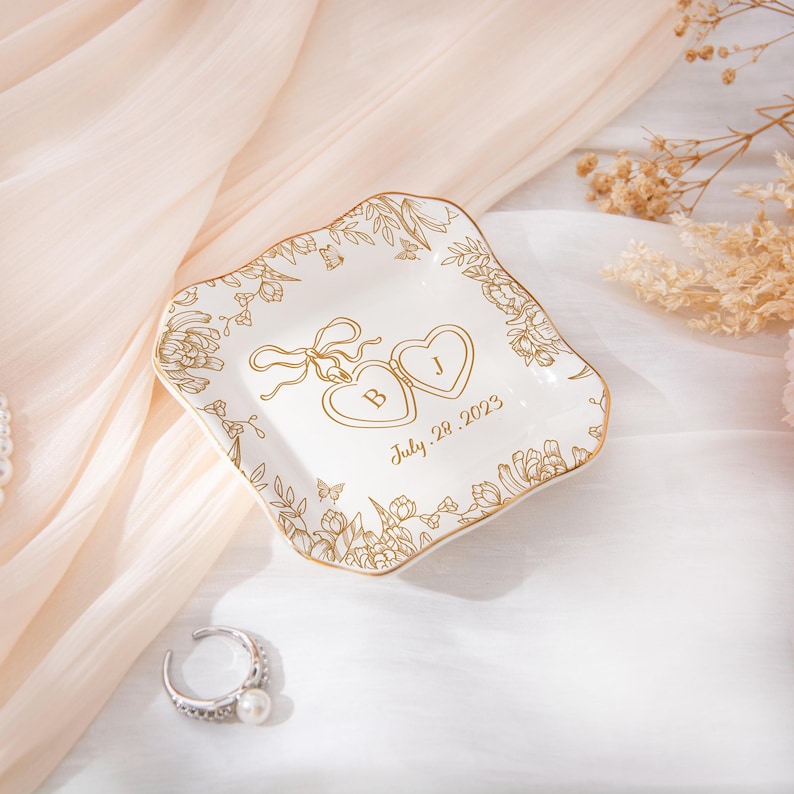 Porta-joias Personalizado Com Fecho - Porta-anéis Toile De Jouy, Presente De Noivado, Aniversário Ou Casamento Para Casais.