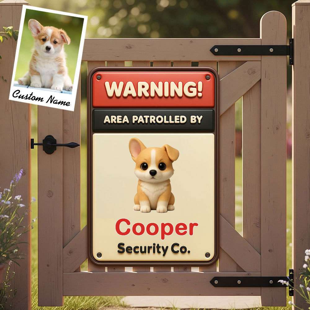 Placa Metálica de Cão Personalizada com Foto e Nome – Security Dog