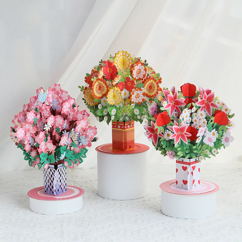 Cartão De Dia Dos Namorados Com Buquê De Flores Pop-up 3d – Design Romântico De Flor De Cerejeira