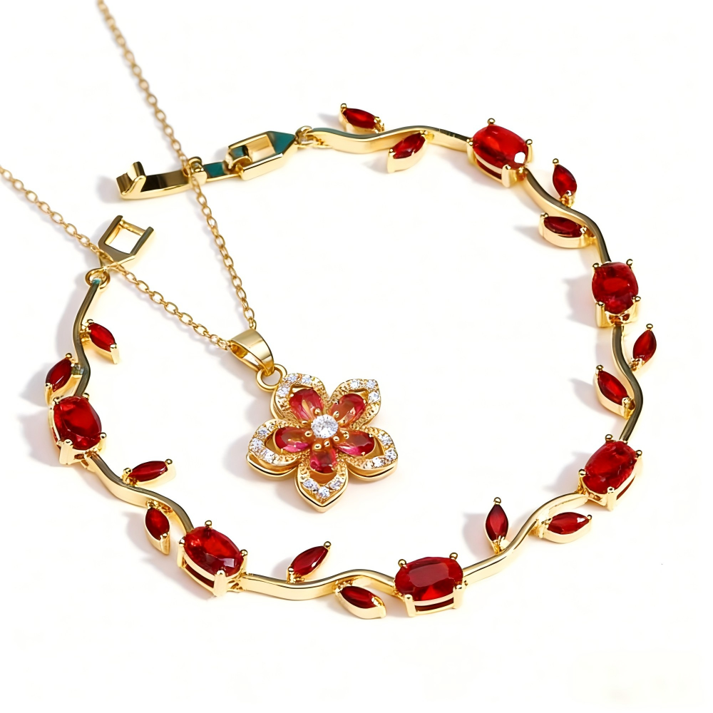 Elegant Floral Crystal Jewelry - Necklace, Bracelet or Matching Set - Gift For Lover