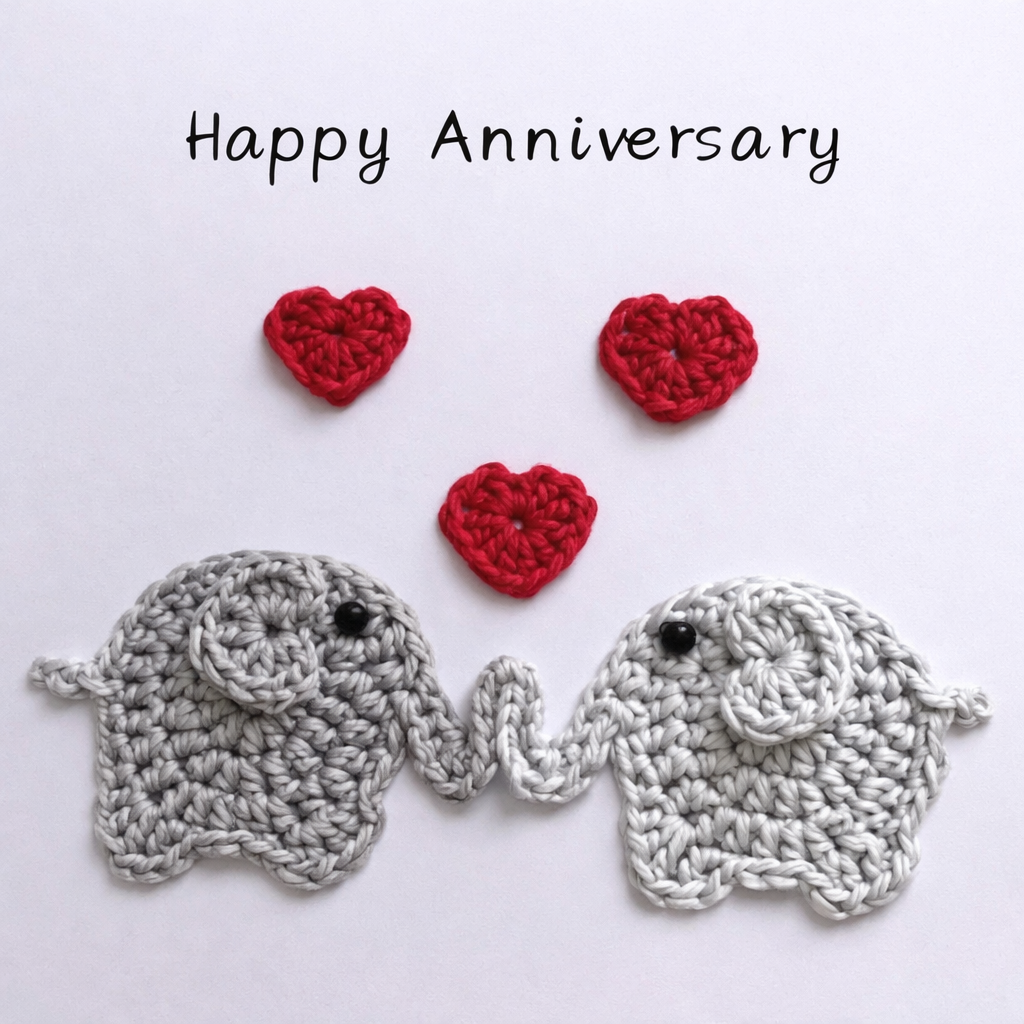 Happy Anniversary Handmade Crochet Greeting Card Valentine’s Day 3D Knitted Card, Romantic Gift for Her - CustWit