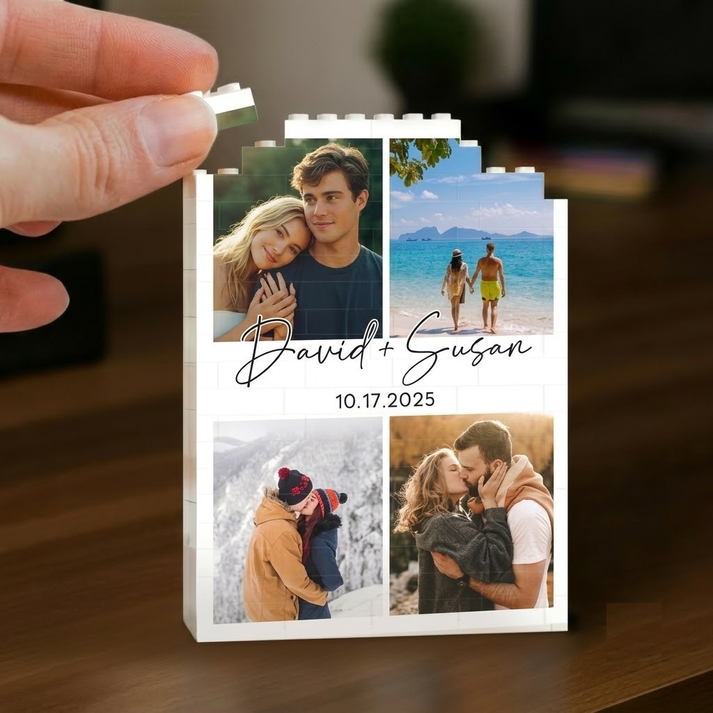 Moldura De Quebra-cabeça De Tijolos Com Foto Personalizada - Construa Seu Amor, Um Presente De Natal Para Casal Romântico - CustWitPT