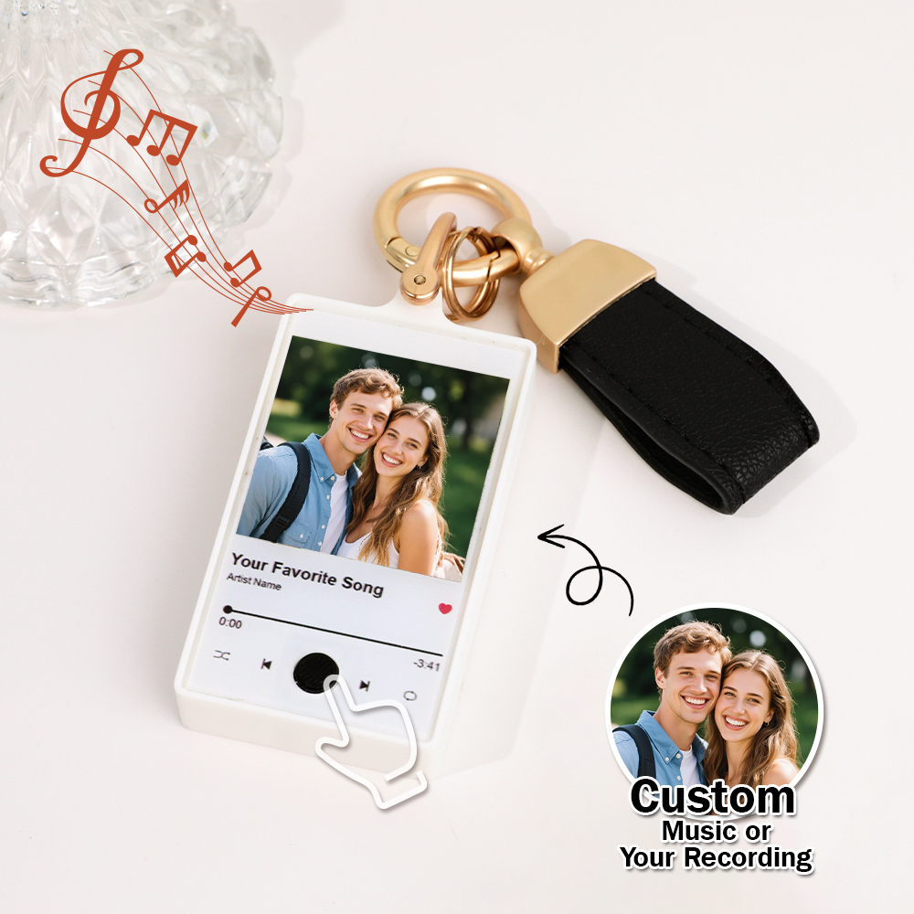 Custom Keychain With Photo and Text – Meaningful Gift with Your Personalized Music or Recording For Dad, Mom, Family, Friends