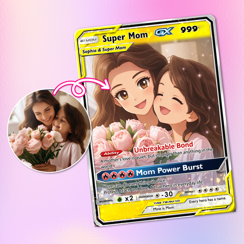 Cartão Pokémon personalizado para o Dia das Mães - Cartão Pokémon personalizado para a mamãe - Presente personalizável do marido, filha ou filho | Ghibli - Cartão colecionável estilo anime