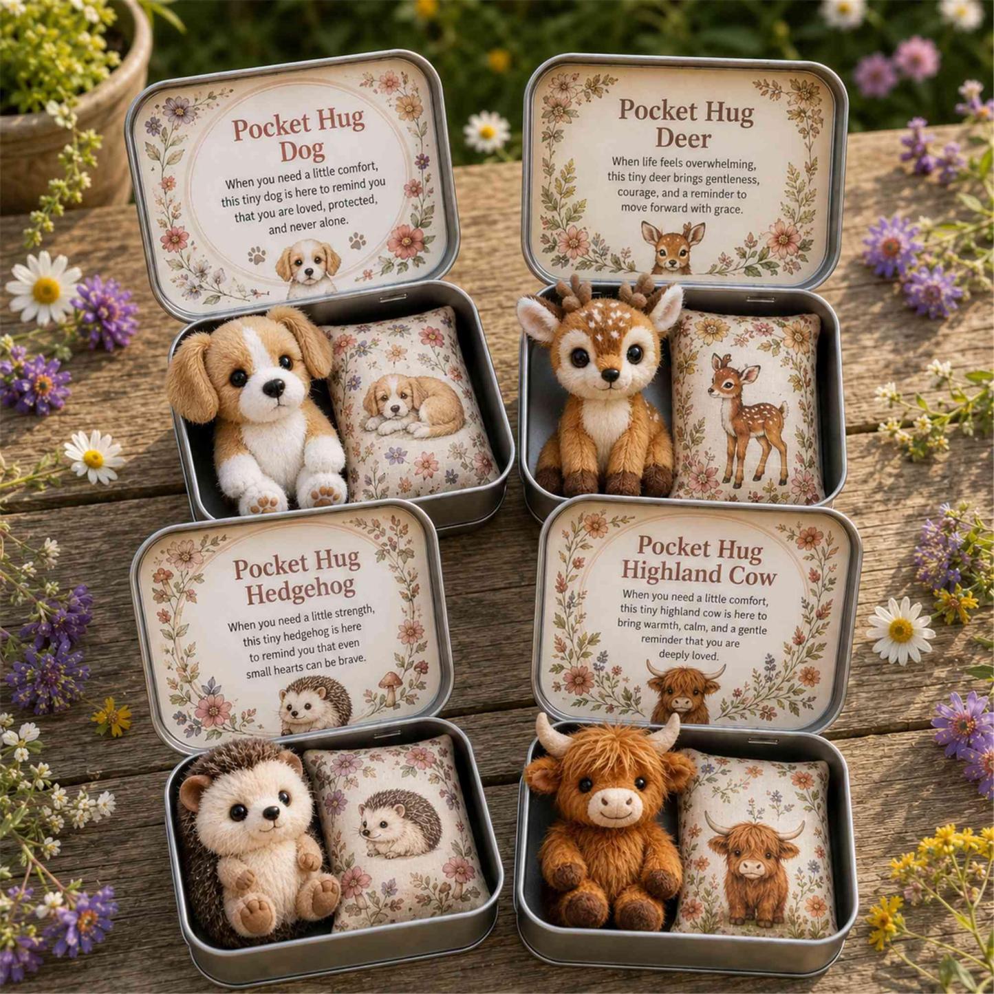 Personalized Pocket Hug Mini Plush Animal Gift Box with Name, Comfort Keepsake Tin with Cute Stuffed Animal, Heartfelt Gift for Family/Friends